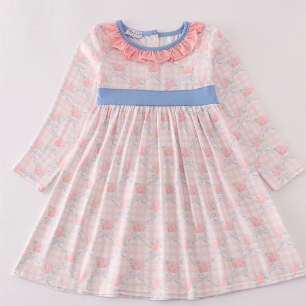 Pink and Blue Floral Long Sleeve Dress